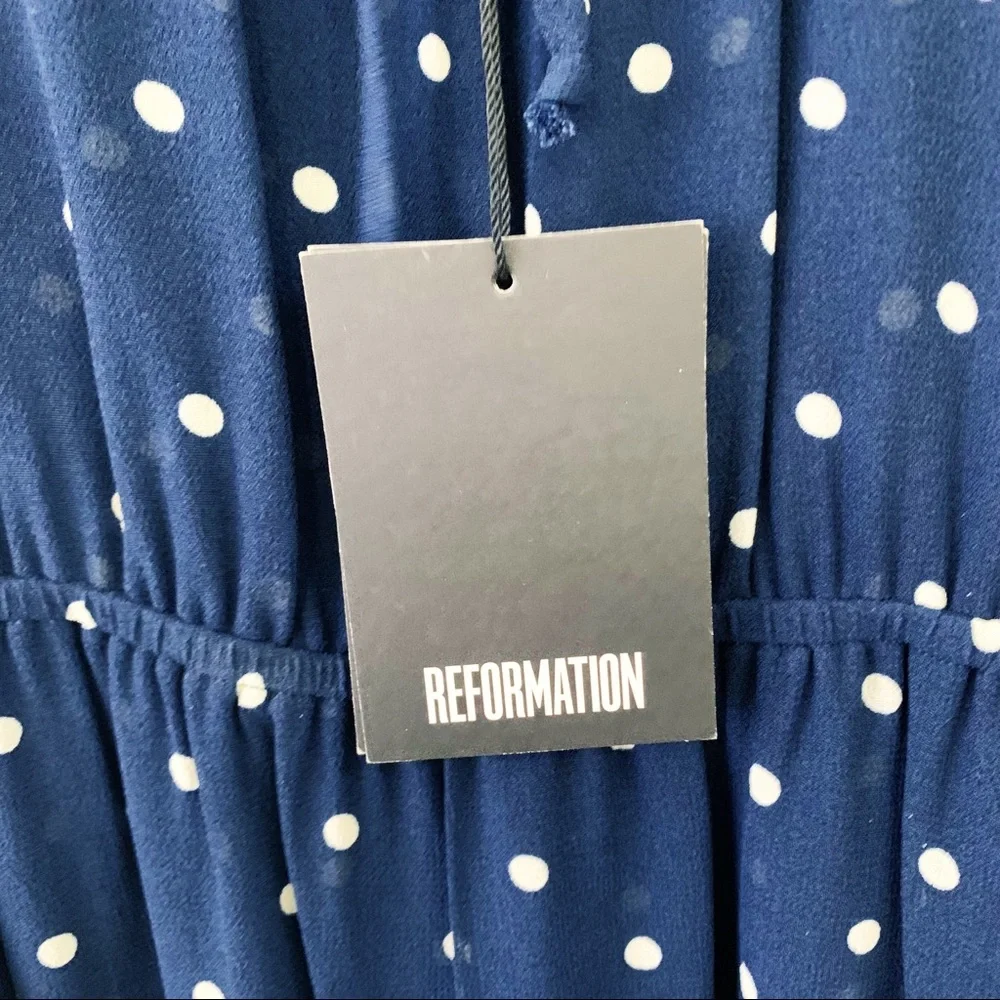 REFORMATION Augusta Dress Punto Polka Dot Navy XS - Picture 6 of 13